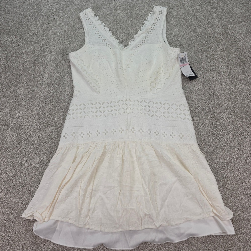 New‎ City Studio Womens White Eyelet Lace Sleeveless Mini Dress Size 13 NWT